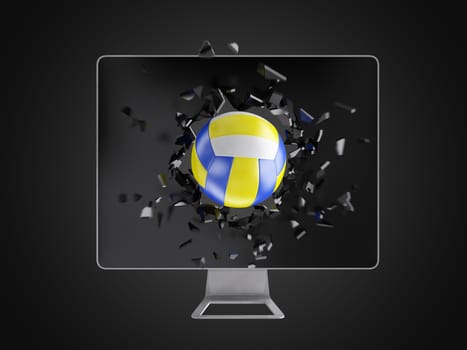 volleyball destroy computer screen, technology background