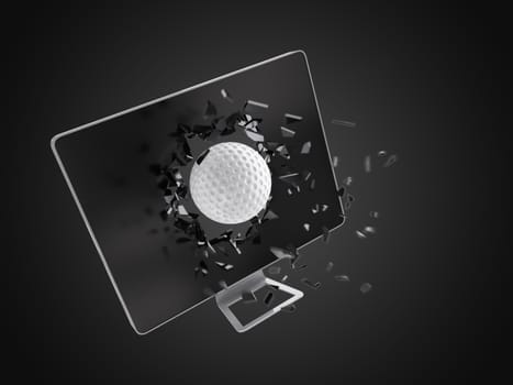 golf ball destroy computer screen, technology background
