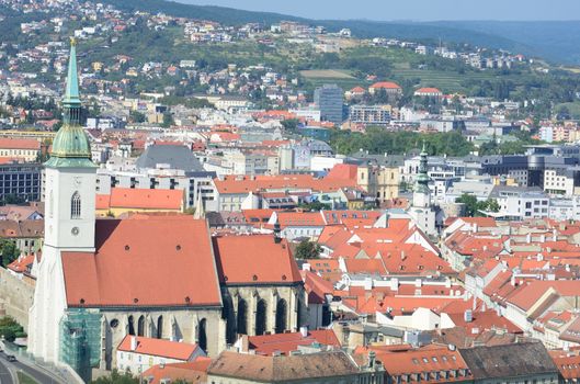 Aerial view of Bratislava Slovakia with church of St Martin