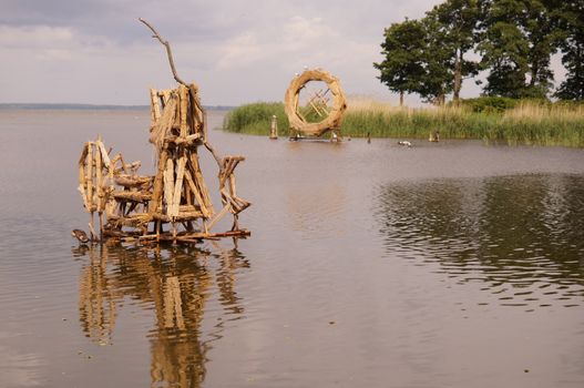 Wood bike on lake