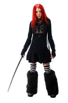 Beautiful red hair girl with katana sword