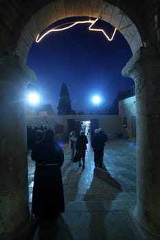 Franciscan monk in the Church of Jesus' first miracle. Franciscans in the Holy Land take care about most of the churches and shrines., Cana, Israel on December 30, 2007.