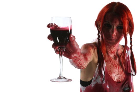 Beautiful red hair girl covered in blood