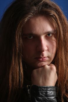 Long hair man thinking