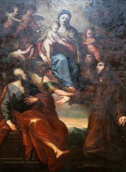 Virgin Mary with baby Jesus, angels and Saints, Saint Lucia church, Parma, Italy