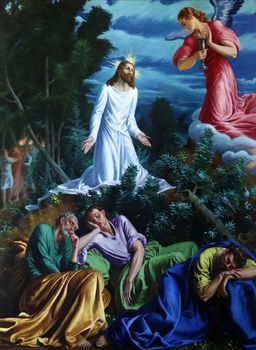 Agony in the garden, church of Saint Vitale. Parma. Emilia-Romagna. Italy