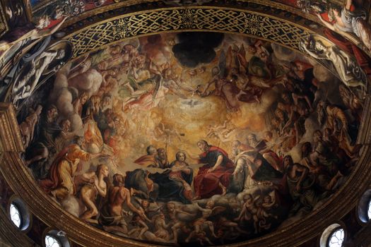 Detail of fresco in the dome above the the altar at the Basilica Santa Maria della Steccata, Parma, Italy
