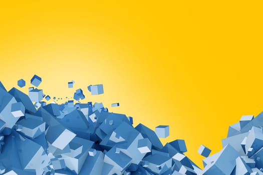 Blue and Yellow Cubes Concept Background Illustration with Copy Space. Blue 3D Cubes.