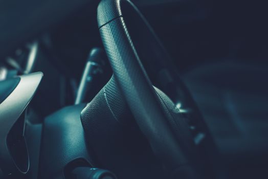 Car Steering Wheel Closeup Photo. Car Interior.