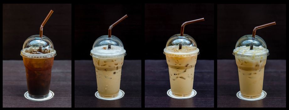 Cold coffee drink with ice on a table