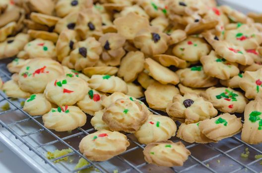 close up fresh homemade cookies with dried fruits