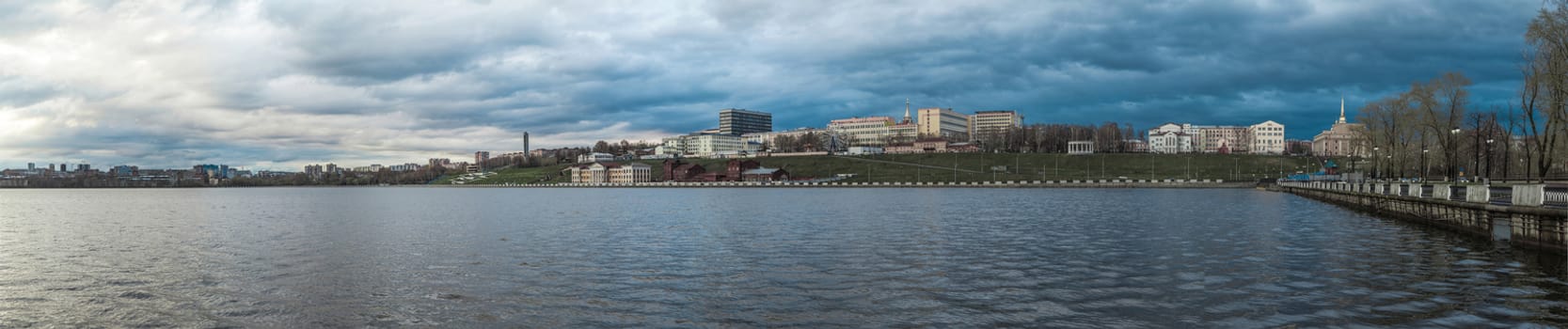 Pond panorama on the embankment in the city of Izhevsk