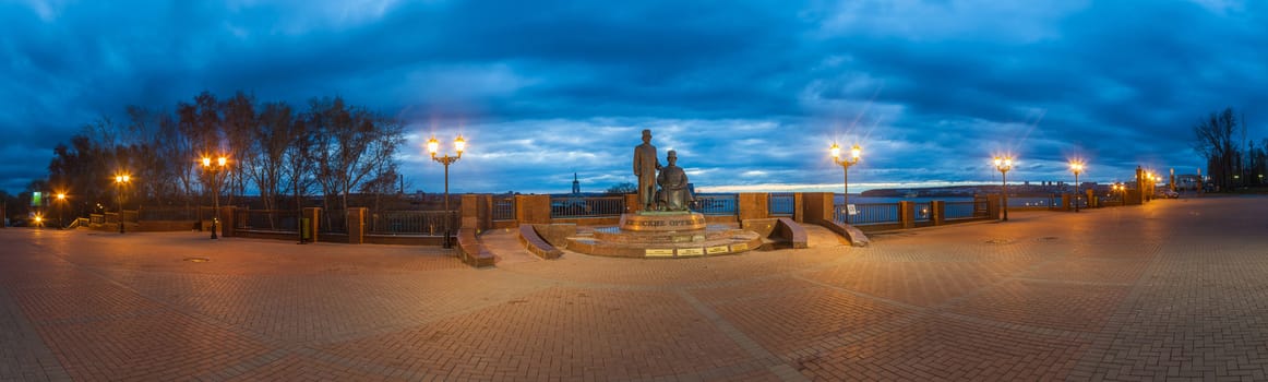 Monument to armorers on the embankment about a pond in the city of Izhevsk