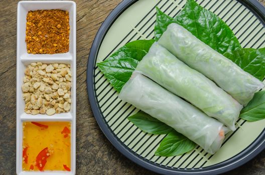 top view Fresh Spring Roll, Vietnamese Food.