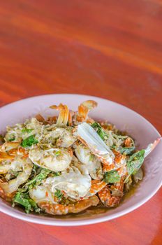 Stir fried Crab with chili & Basil leaves , spicy seafood dish