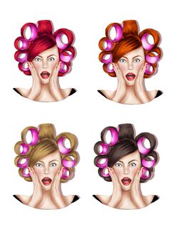 Young pretty girl with hair rolls - Raster Illustration