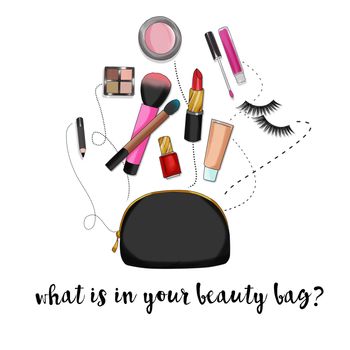 Fashion Illustration background - Beauty bag with make up and cosmetics