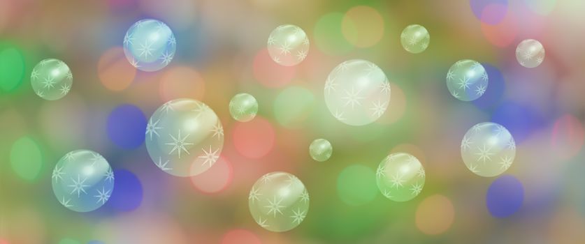 Panorama celebration banner with star bubbles or baubles for christmas birthday new year panoramic background