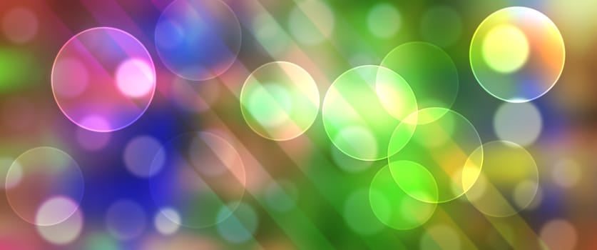 Panorama banner illustration of abstract bright rainbow background with circle bubbles and lines