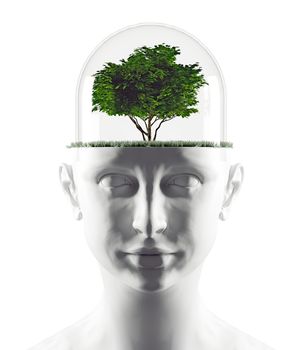 white human head with tree (3D concept)