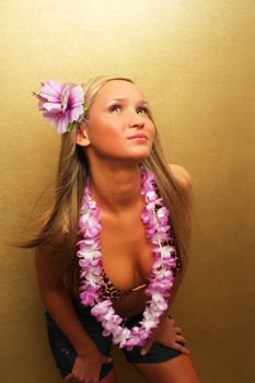 Summer/hawai girl on gold background