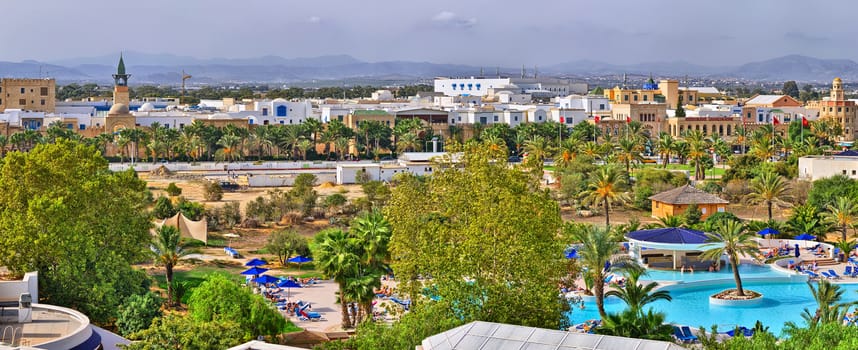 HAMMAMET, TUNISIA - OCT 2014: Swimming pool in luxury hotel on October 10, 2014 in Hammamet, Tunisia