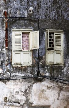 Old wooden windows at Stone Town the capital of Zanzibar island East Africa.