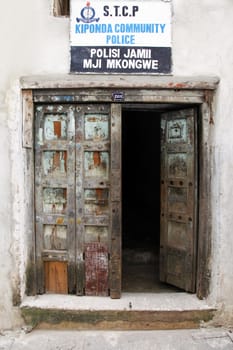 Old wooden door at Stone Town the capital of Zanzibar island East Africa.