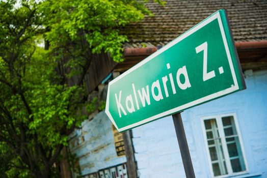 Kalwaria Zebrzydowska Road Sign. Lesser Poland, Europe.