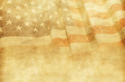 Vintage American Background with Canvas American Flag.