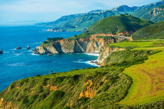 California Coastal Highway 1. Scenic Route. Pacific Ocean Shore in California, United States.