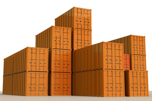 Orange Cargo Shipping Containers Isolated on White 3D Illustration. Cargo Theme.