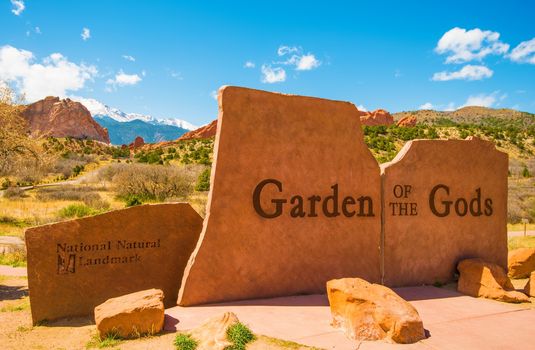 Garden of the Gods Park Entrance Sign in Colorado Springs, Colorado, United States.