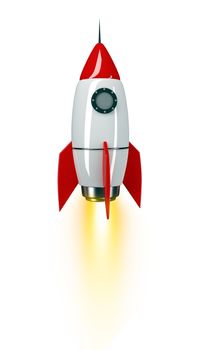 Space rocket with fire on isolated white background