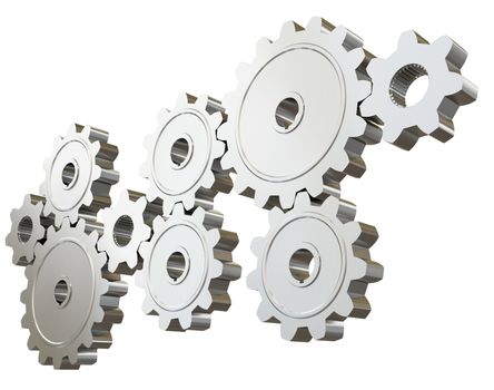 Set of mechanical gears isolated on white background, side view