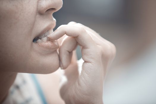 Crying woman in crisis. Close-up indoors portrait