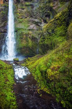Scenic Oregon Waterfallls and Mossy Rocky Landscape. Oregon, USA.
