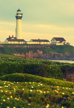 The Lighthouse Vista. California Located Pigeon Point Lighthouse. Spring Time.