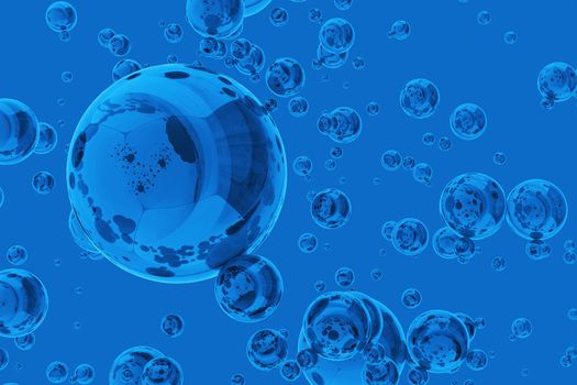 Bubble Blue Abstract Background. 3D Bubbles Space.