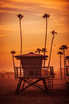 Ocean Beach Lifeguard Tower. Oceanside California Lifeguard Tower and the Beach at Sunset. United States.