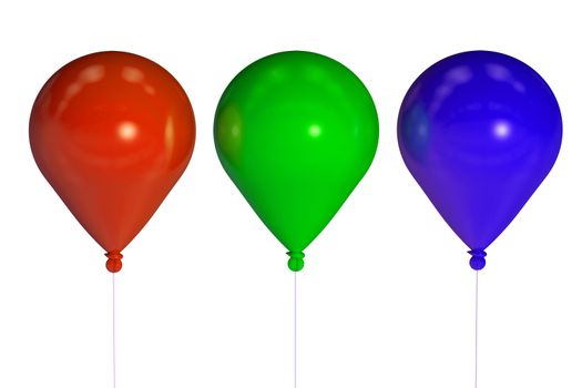 Three Party Balloons in Different Colors. Balloons Isolated on White Background. 3D Render Illustration.
