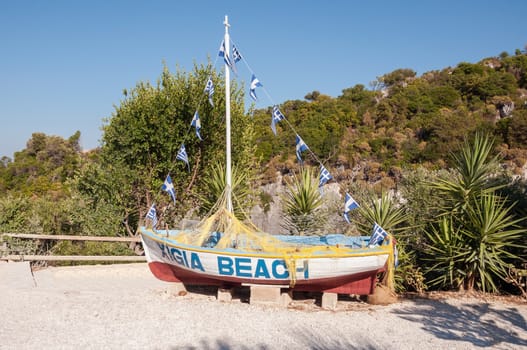 Fishboat at the Xigia beach on Zakynthos, Greece