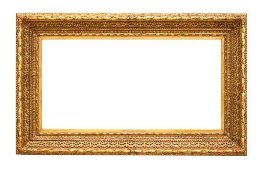 Rectangle decorative golden picture frame isolated on white background with clipping path