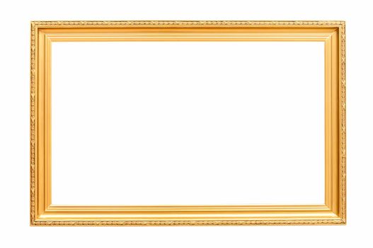 Rectangle decorative golden picture frame isolated on white background with clipping path