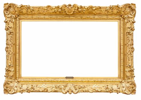 Rectangle decorative golden picture frame isolated on white background with clipping path