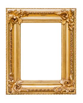 Rectangle decorative golden picture frame isolated on white background with clipping path