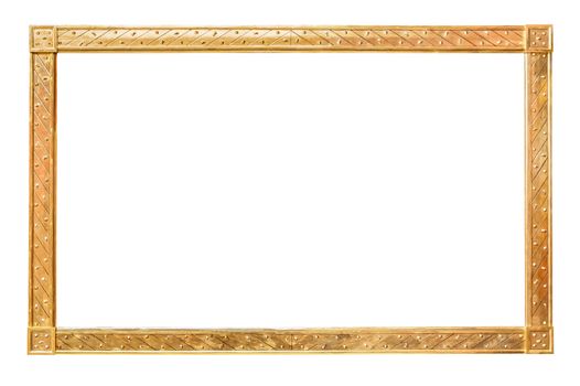 Rectangle decorative golden picture frame isolated on white background with clipping path