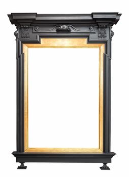 Golden vintage picture frame in a standing decorative sculpture isolated on white background with clipping path
