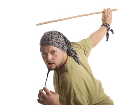 Man Fencing On White Background