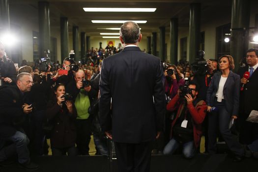 PORTUGAL, Lisbon: Portugal's new president, Marcelo Rebelo de Sousa, gives a speech in front of his supporters, in Lisbon, Portugal, on January 24, 2016, after winning the presidential elections with more than 50% of the votes.  